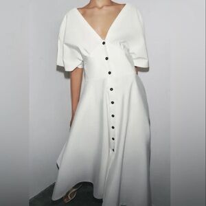 Zara White Button Front Backless Maxi Dress Minimalist Quiet Luxury NWT